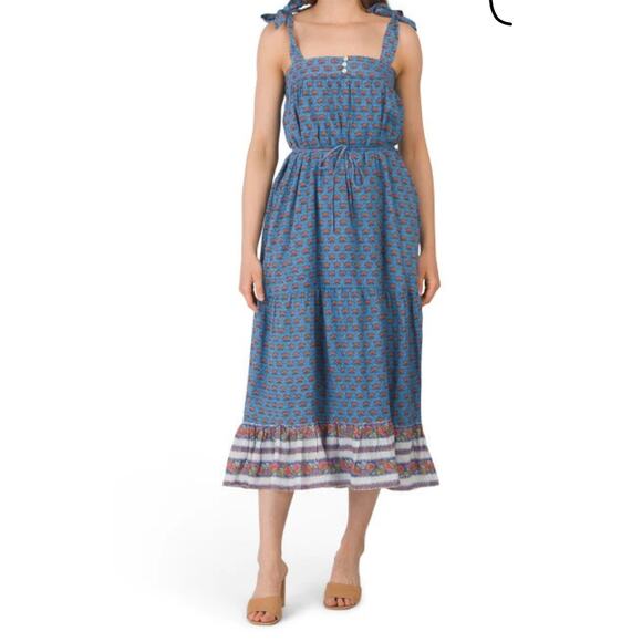 Anthropologie x Cleobella India Blue Lotus Floral Midi Dress Pockets Size Medium - Picture 1 of 14